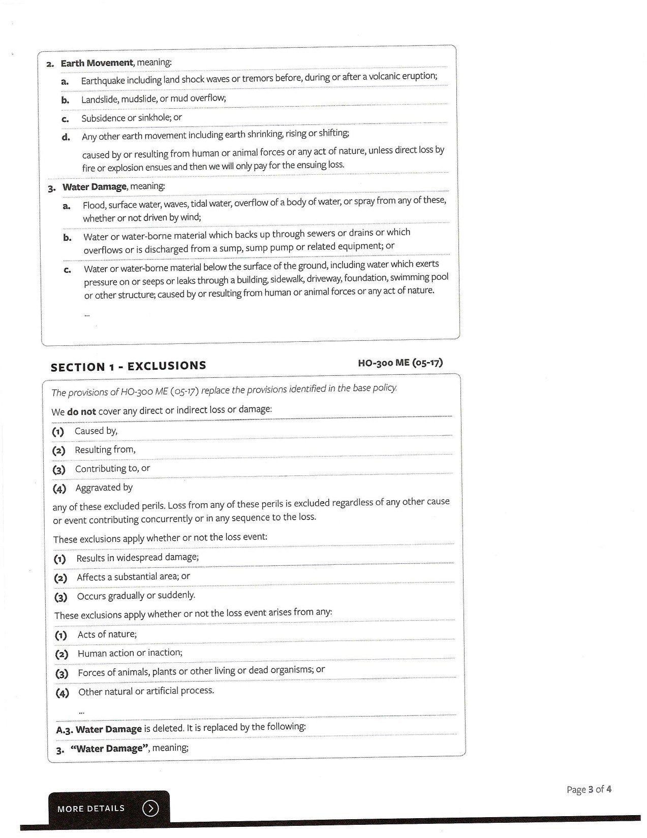 Page three of the redesigned Travelers claim letter showing additional policy exclusions